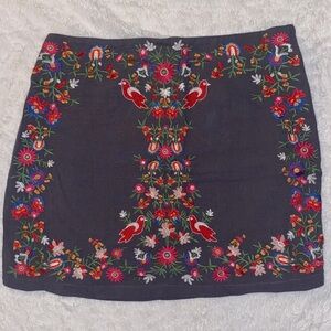 Umgee Dark Gray Mini Skirt with Colorful Floral Embroidery